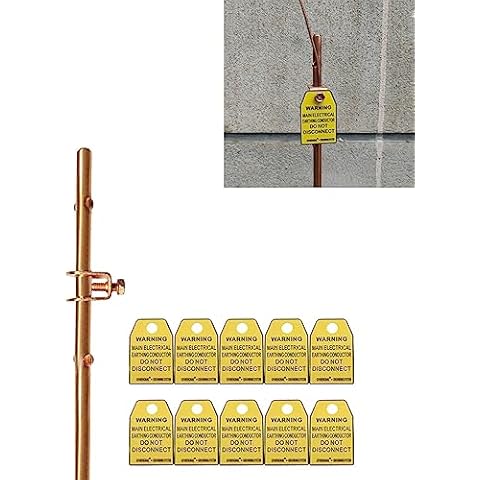 GOUNENGNAIL- 4' Grounding Rod with Electric Grounding Warning Tag, 3/8" Copper Bonded Ground Rod Wire Clamp,Earthing Alert Signs for Ground Rods,Ground Box,Busbars Connection Terminal Points Cover