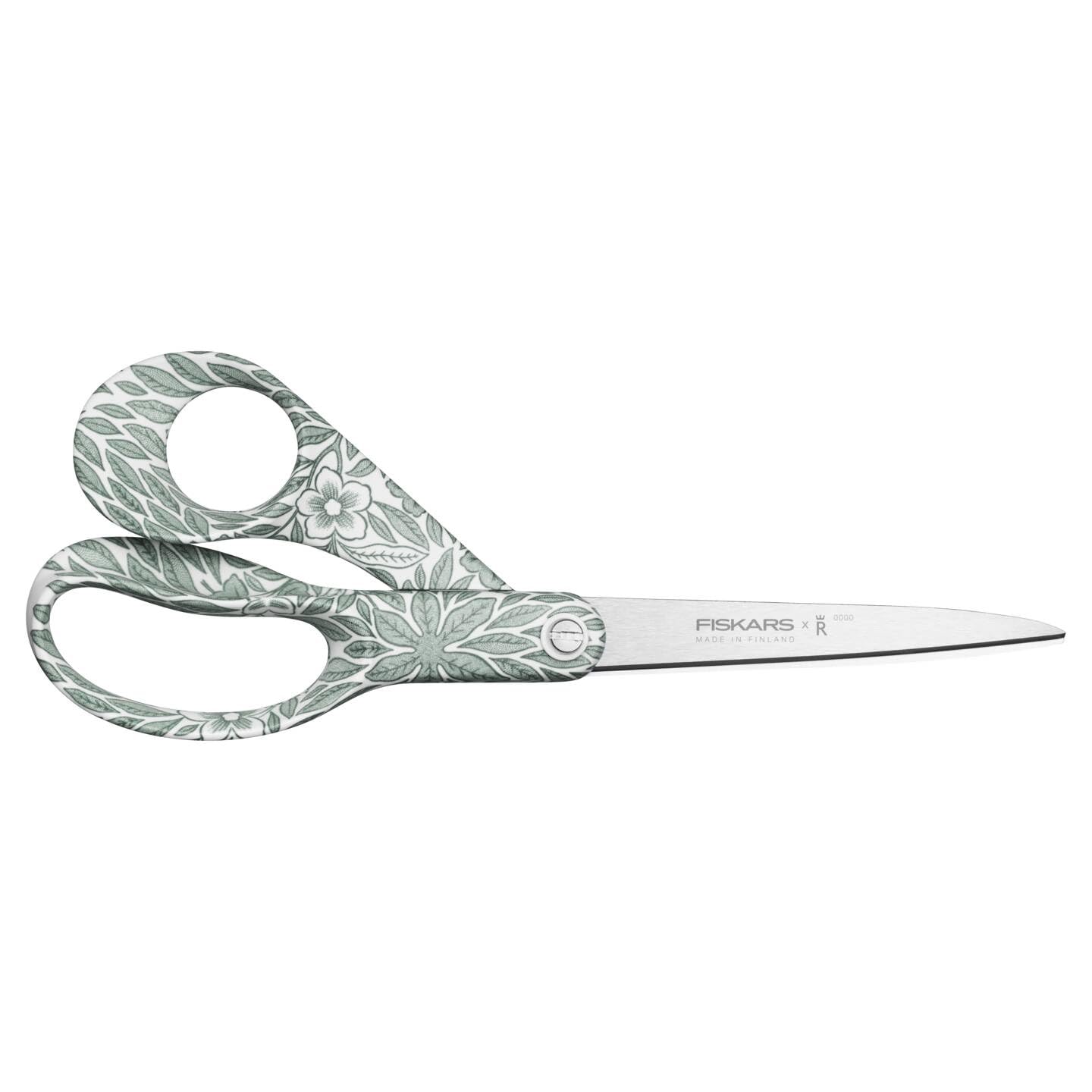 Fiskars Ciseaux FXR 21 cm, Ostindia Floris, Fabriqués en Finlande, Lames en Acier Inoxydable Affûtées avec Précision HRC 57, Manche Ergonomique avec Motif Ostindia, Vert, 1087488