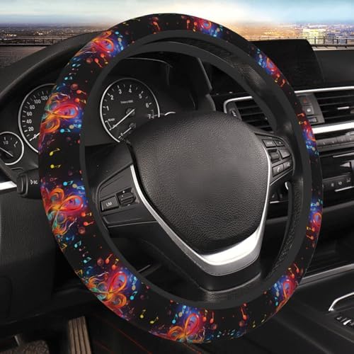 Car Elastic Steering Wheel Cover Universal 15 Inch Vehicle Stretch Steering Wheel Cover Protector Colorful Music Clef Auto Protective Cover Novelty Car Interior Accessories for Men Women image 5