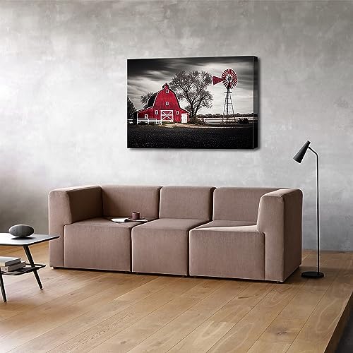 Country-Wall-Art-Large-Farmhouse-Old-Red-Barn-Canvas-Picture-Wood-Artwork-for-Home-Rustic-Farm-Scene-Windmill-Painting-Bedroom-Living-Room-Black-and-White-Nature-Country-Landscape-Wall-Decor-24×36 Country Wall Art Large Farmhouse Old Red Barn Canvas Picture Wood Artwork for Home Rustic Farm Scene Windmill Painting Bedroom Living Room Black and White Nature Country Landscape Wall Decor 24×36