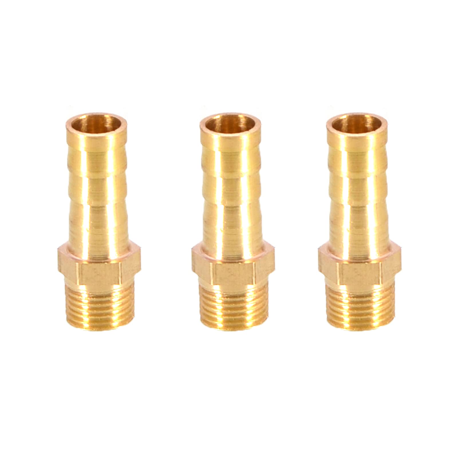 3PCS Solid Brass Hose Tail Connector Barbed to BSP Male Thread 8mm to 1/8” for Air Water Fuel Oil Gas