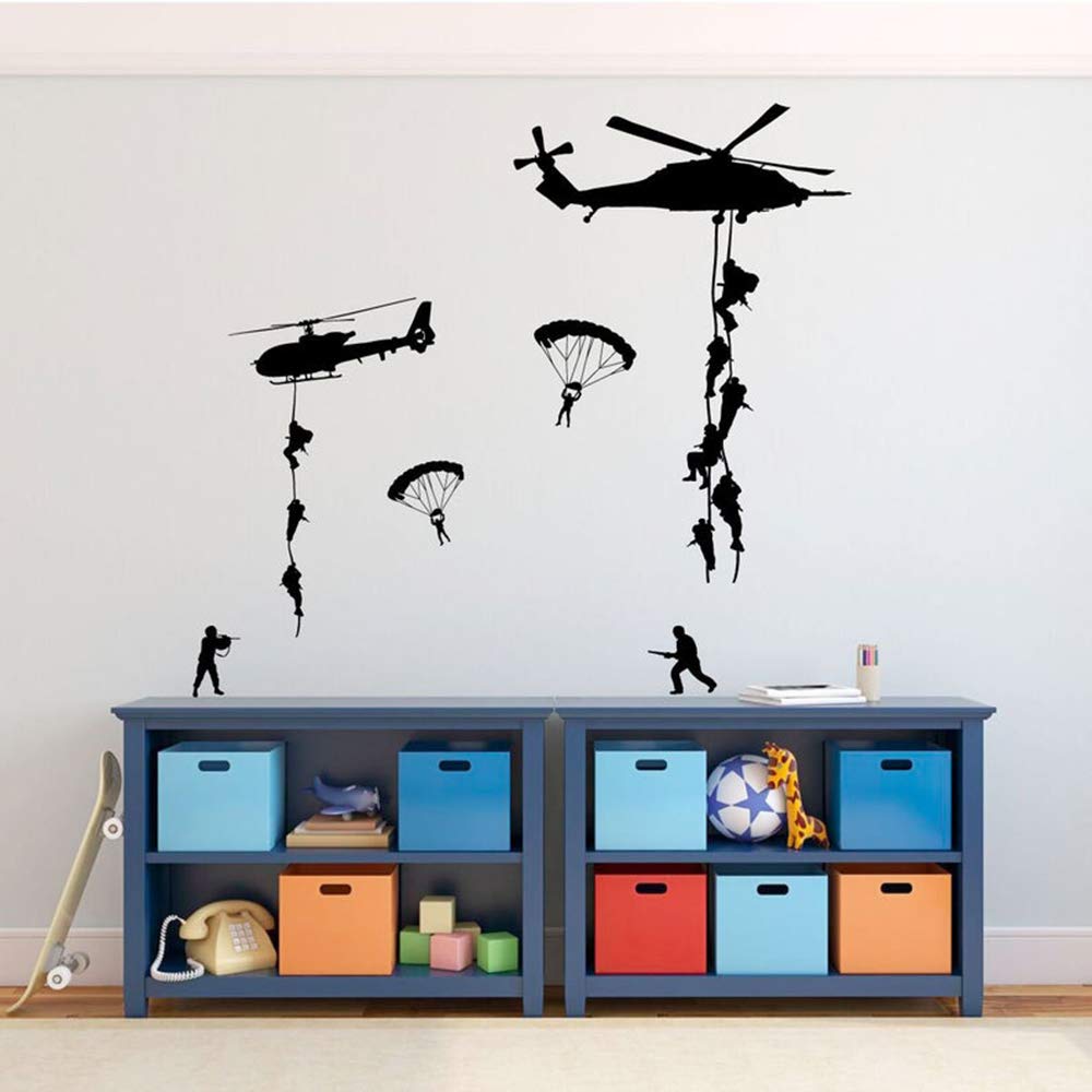 GADGETS WRAP Army Vinyl Wall Decals Soldiers Parachuting from Helicopters Sticker
