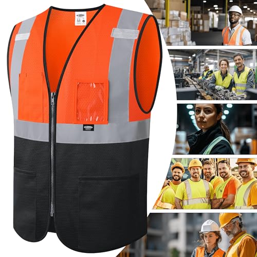 Image of JKSafety Safety Vest for men women Hi Vis Vest with Pockets and Zipper High Visibility Meet ANSI Standard(BX310