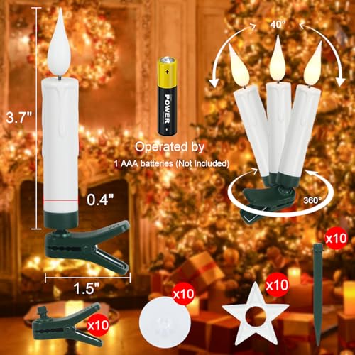 Image of GenSwin Christmas Tree Flameless Candles, 10 Pcs Clip on for Christmas Trees, LED Candles with Remote Timer Battery Operated