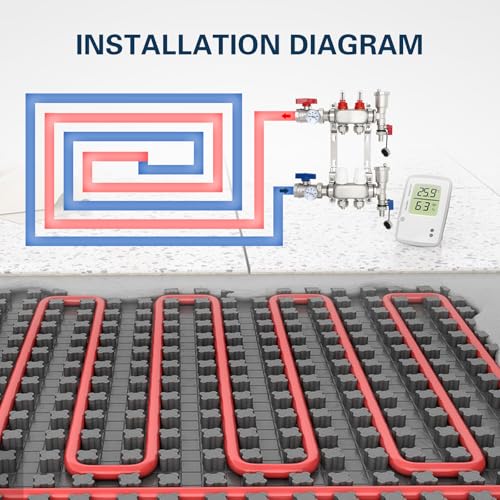 Image of Dollate 2 Branch Pex Manifold 1 /2 inch Adapters Stainless Steel Radiant Floor Heating Manifold Kit Hydronic Manifold