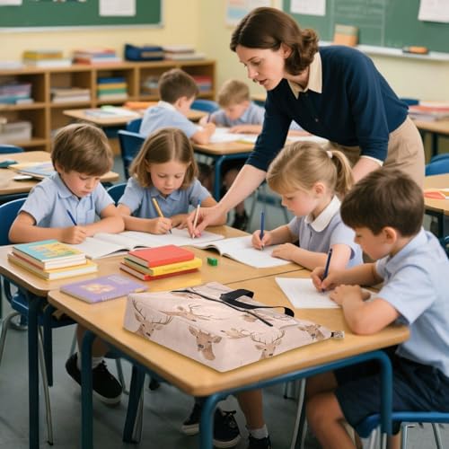 Decorative Kids Tote Bags for Kids Boys Girls, Rose Gold Christmas Deer Sturdy Library Book Tote Bag Shoulder Bag with Pockets for School Shopping Travel Rainbow bolsos para guardar4