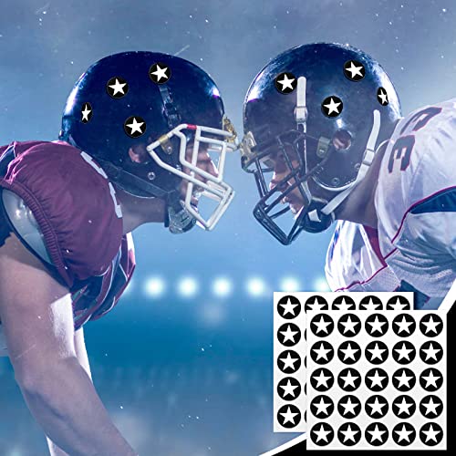 Image of Leinuosen Helmet Stickers Football Baseball Helmet Decals 1-1 /8 Inch Vinyl Sports Football Decals Self Adhesive Hockey Stickers for Hockey, Lacrosse, Batting(Black Print White,Star)