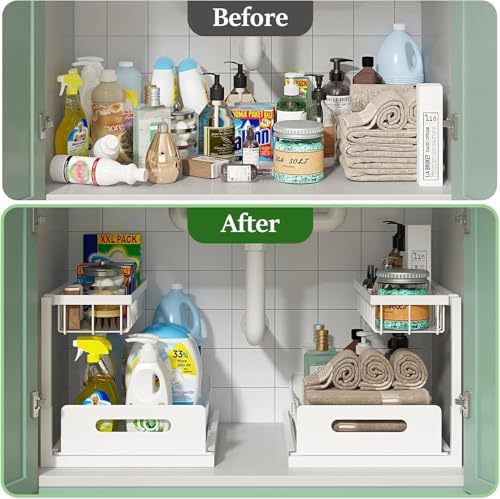 Image of INOVERA (LABEL) Kitchen Under Sink Organizer - 2 Tier Pull Out Cabinet Storage Shelves - Sliding Rack (Pack 1)