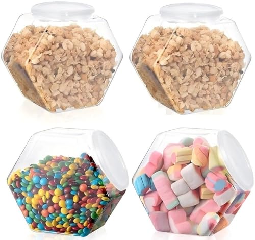 AESZITTEW Bocaux à Bonbons, 4 Pièces 850ml Bocaux en Plastique avec Couvercles, Bocal à Biscuits Transparent Réutilisable Récipient de Stockage à Large...