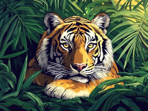 Peinture Numéro Adulte Tigre Éviter le Stress Kit Toile Facile Débutant J0-925 avec Peintures 3 Pinceaux