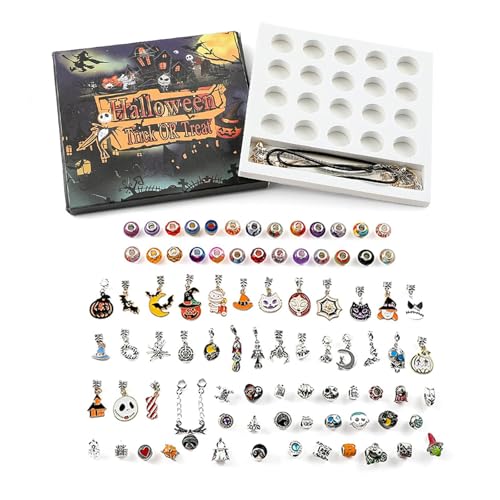 Halloween Treasures Charm Bracelet, Spooky Halloween Charm Bracelet with Interchangeable Charms Adjustable Fit, With Pumpkins Bats and Skulls Fun, For Parties and Daily Wear3