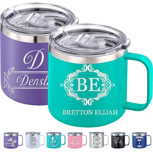 Oscolewis Personalised Coffee Mug Custom Stainless Steel Travel Mug 12oz 14oz Tumbler with Lid Handle Engrave with Name Text Logo Gifts for Colleagues Teacher Friend Daddy Monther