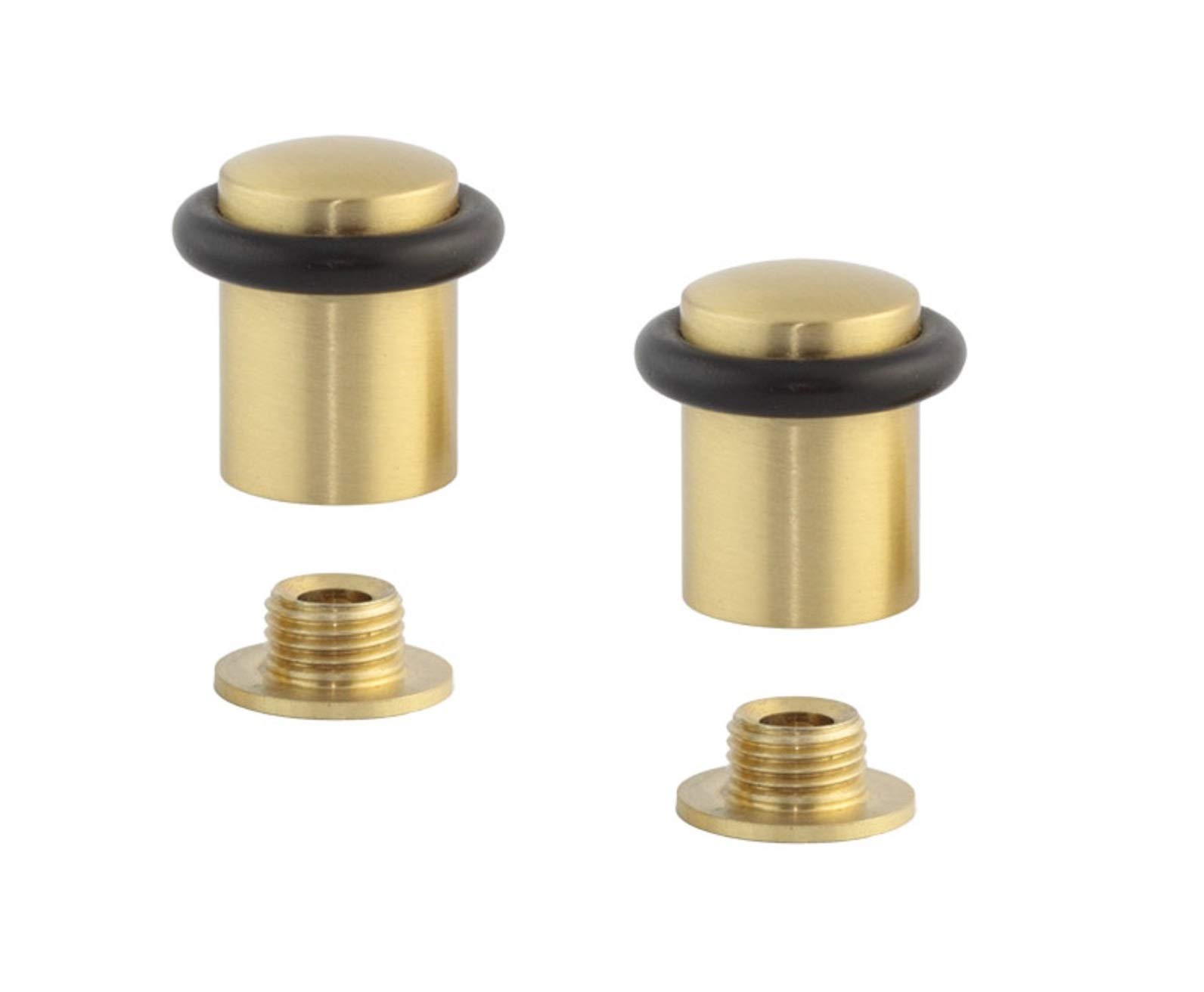 EVI Herrajes | Pack of 2 Brass Door Stops| Ø20 x 29mm| Leather Finished brass, Black natural Silicone Rubber| Threaded Base, includes Screws & Expansion Plugs| I-108