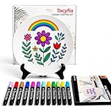 Tocyfia Keramik Bemalen Set,porzellanstifte Stift,Es enthält Platten, 12 Keramikmalerei -Farbstifte und 1 Regal, die sehr geeignet sind, um Schöpfung und Design zu malen.