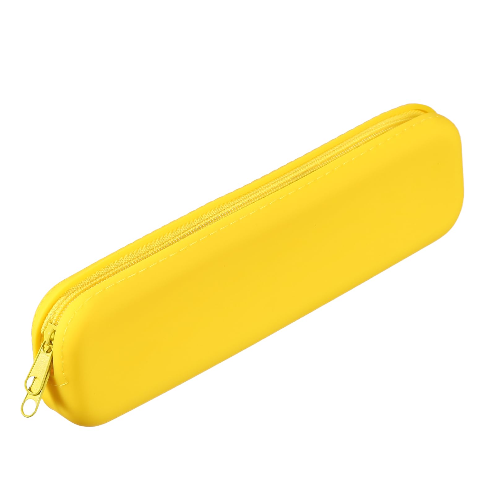 PATIKIL Silicone Pen Case, Rectangular Small Pencil Pen Pouch with Zipper Waterproof Aesthetic Soft Cosmetic Storage Bag Bible Study Supplies Case for Journaling Travel, Yellow