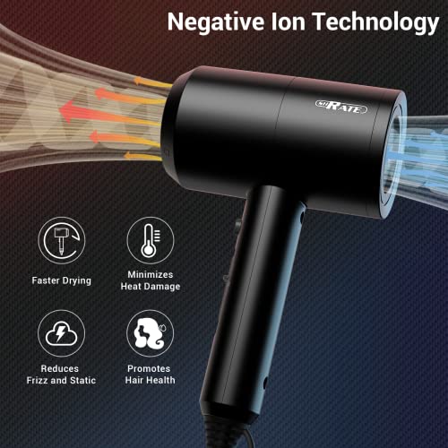 Image of SHRATE Ionic Hair Dryer with Diffuser | Professional Blow Dryer for Curly, Frizzy & All Hair Types | Low Noise & Gentle for Sensitive Hair | Compact & Portable Design for Home, Travel, Women & Men
