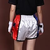 Anotherboxer Unisex Muay Thai Boxing Shorts, Breathable for MMA Fight Shorts with Elastic Waist, Polyester Kickboxing Gear for Men and Women, Printed(White)(XS)