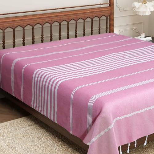 Image of Handmade Double Bedsheet 210 TC | Without Pillow Cover | Handloom Cotton Bedsheets for Double Bed | Double Bedsheet for Summer (Size 90X100 Inches, 7.5 x 8.3 Feet (Cavern Pink, King Size)