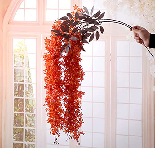 XINLAI Artificial Green Plants, Simulation Flowers Rattan Home Wedding Decoration orange-red