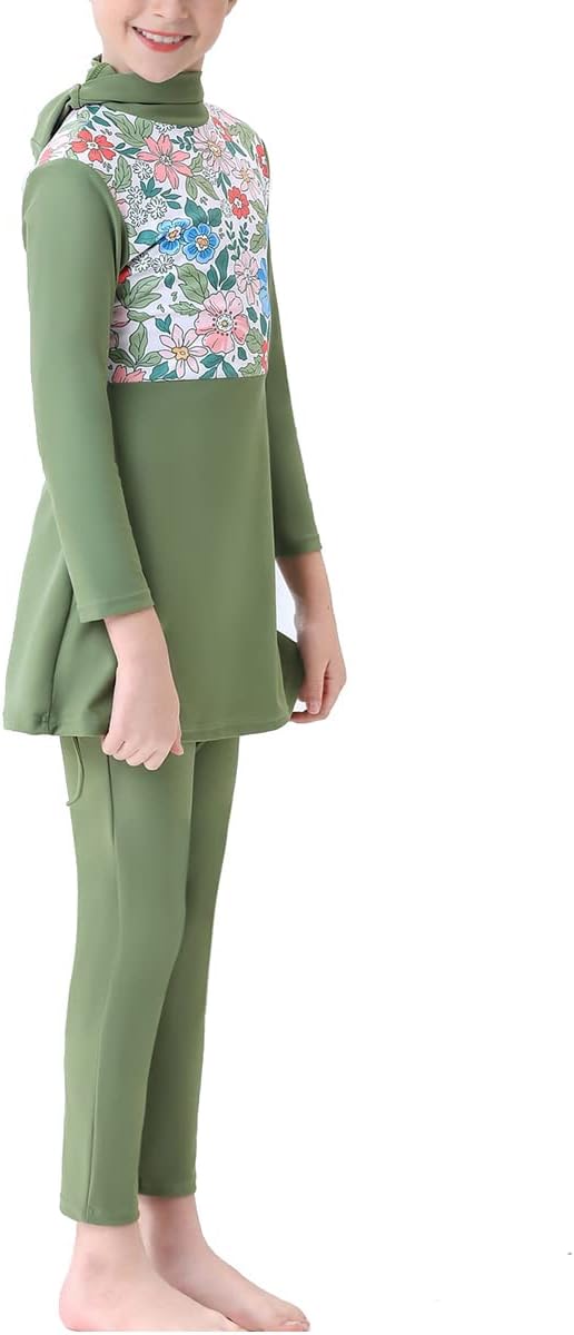 Muslim Swimsuits for Girls Kids Butterfly Islamic Swimwear Burkini Full Cover Hijab Top Pants Swim Costume Bathing Suit