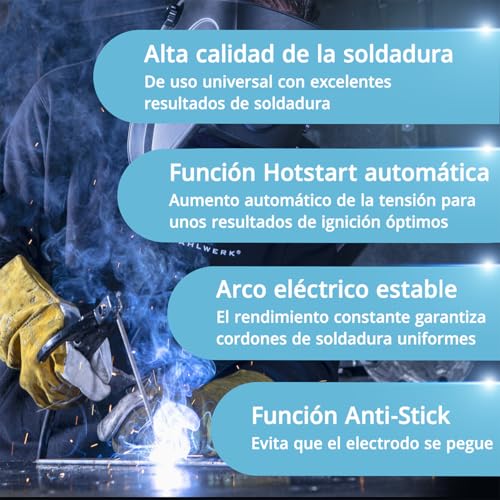 Miniatura 6 de Stahlwerk Soldadora De Electrodos Arc 200 Md Equipo Completo Mma Electrodo Hasta 200 A, Uso Flexible Sin Gas, Compacta Y Ligera, Refrigeración Inteligente, Automático Hotstart, Anti-Stick