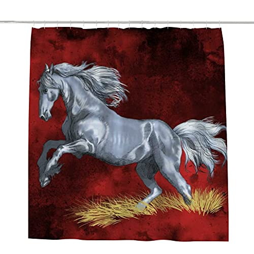 Rideau de douche cheval rouge argenté lavable en polyester 168x183