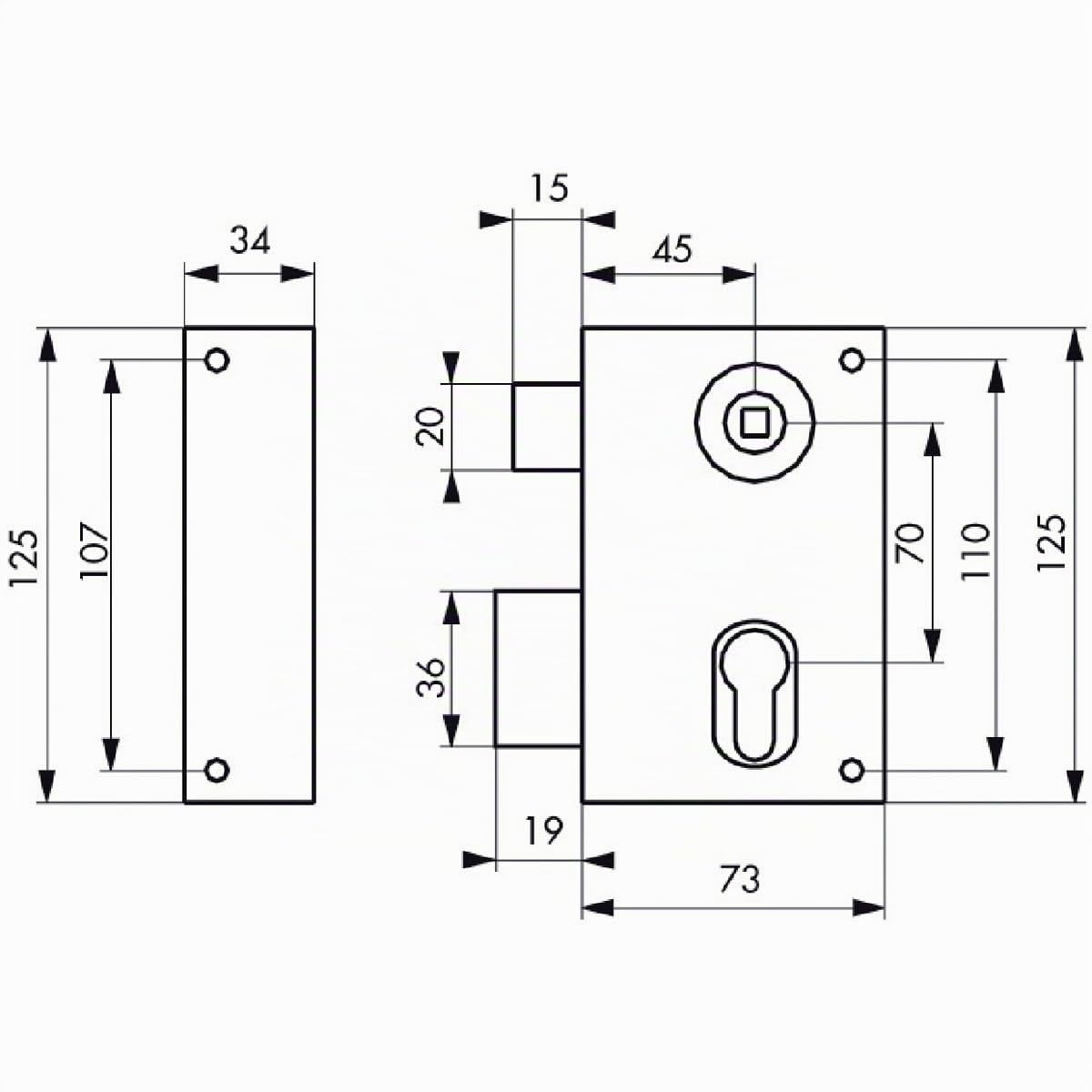 THIRARD - Boitier de serrure verticale en applique double entrée à fouillot pour entrée, gauche, axe 45mm, 73x125mm, noir