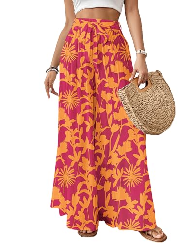 Image of Bsubseach Women Wide Leg Pants Floral Flowy Palazzo Pants