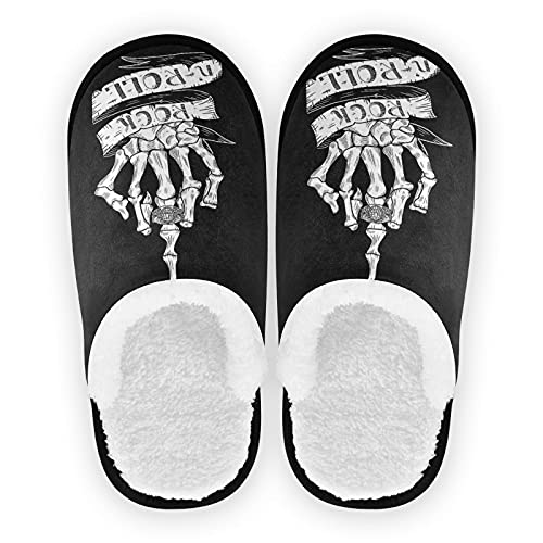 Dussdil Skull Rock Roll Ring House Slippers Halloween Skeleton Hand Home Spa Slippers Memory Foam Closed Toe Slipper Non Slip for Hotel Bedroom Travel Shoes Women Men M