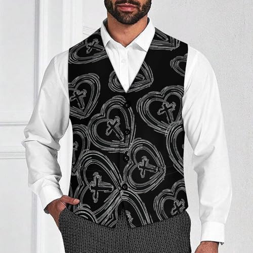 Crosss In Heart Christian Men's Suit Vests Business Formal Dress V-Neck Waistcoat Tops with 2 Pockets2
