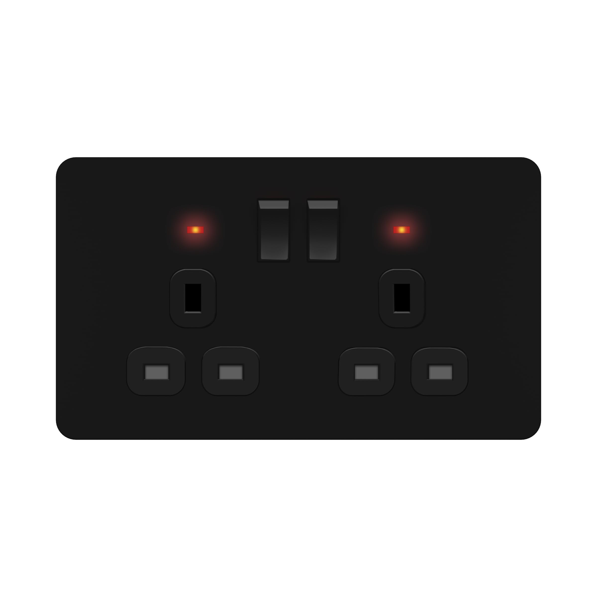 LIDER 2-Gang Switched 13A Socket with LED Power Indicators, Double-Pole Plug Socket with Child-Proof Shutters, Screwless Plastic Plate Cover, UKCA Certified, Thermoplastic, Black