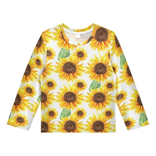 Leaf Watercolor Sunflowers White Rash Guard Shirt for Boys Sun Protection Shirt for Kids Toddlers UPF50+ 5-6T