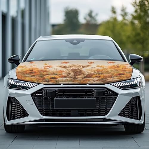 Image of Car Hood Cover All Weather Protection Auto Exterior Accessories Decor for Thanksgiving Universal Fit Hood Covers for Cars, Trucks, SUV, or Van Full Coverage