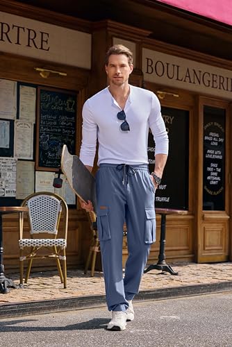 JMIERR Mens Casual Baggy Cargo Pants Stretch Sweatpants Loose Fit Drawstring Hiking Workout Joggers with Multi Pockets - Image 4