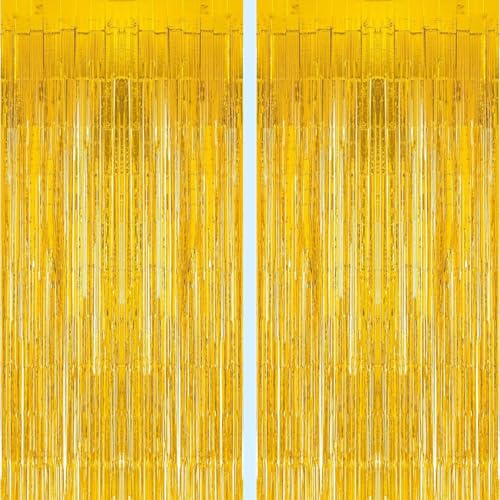 Image of ARCK Supreme golden Foil Curtain for Decoration - 2 Pcs (3ftx6ft) Curtain for Birthday Decoration | Fringe Curtains for Decoration | golden Foil Curtains for Birthday Decoration | Foil Fringe Curtain