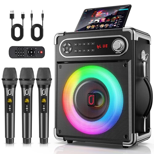 HWWR Karaoke Machine, Portable Bluetooth 5.3 Karaoke Speaker with 3 Wireless Microphones for Adults with LED Lights for Outdoor/Home Party, PA System Supports TWS and TV connectivity Stage-subwoofers