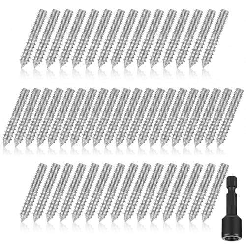 Image of Hicarer 50 Pack 3 /8-16 x 3 Inch Hanger Bolts Double Headed Bolts with Driver Self Tapping Screw Threaded Rod Screws for Furniture Double Headed for Wood Furniture Joint, Silver