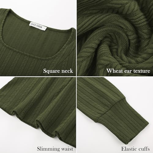 GRACE KARIN Womens Fall Long Sleeve Trendy Tops 2025 Square Neck Ribbed Casual Shirts Cozy Basic Shirts3