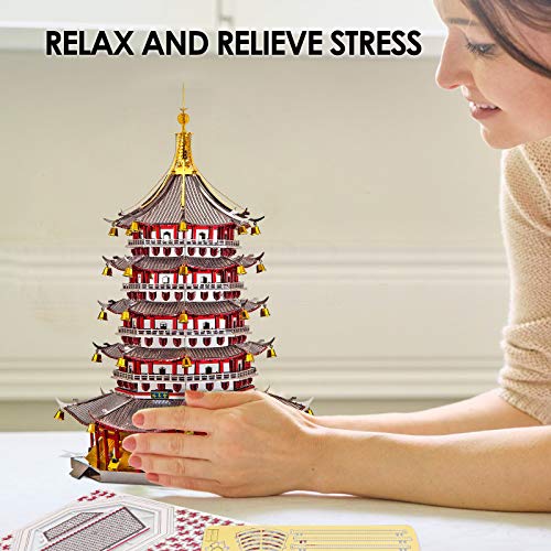 Piececool 3D Metal Puzzle Model Kits- Leifeng Pagoda Metal Model Kits for Adults, Chinese Traditional Architecture Building Kits DIY Brain Teaser Puzzles Gifts for Teens Family- 796 Pcs - Image 6