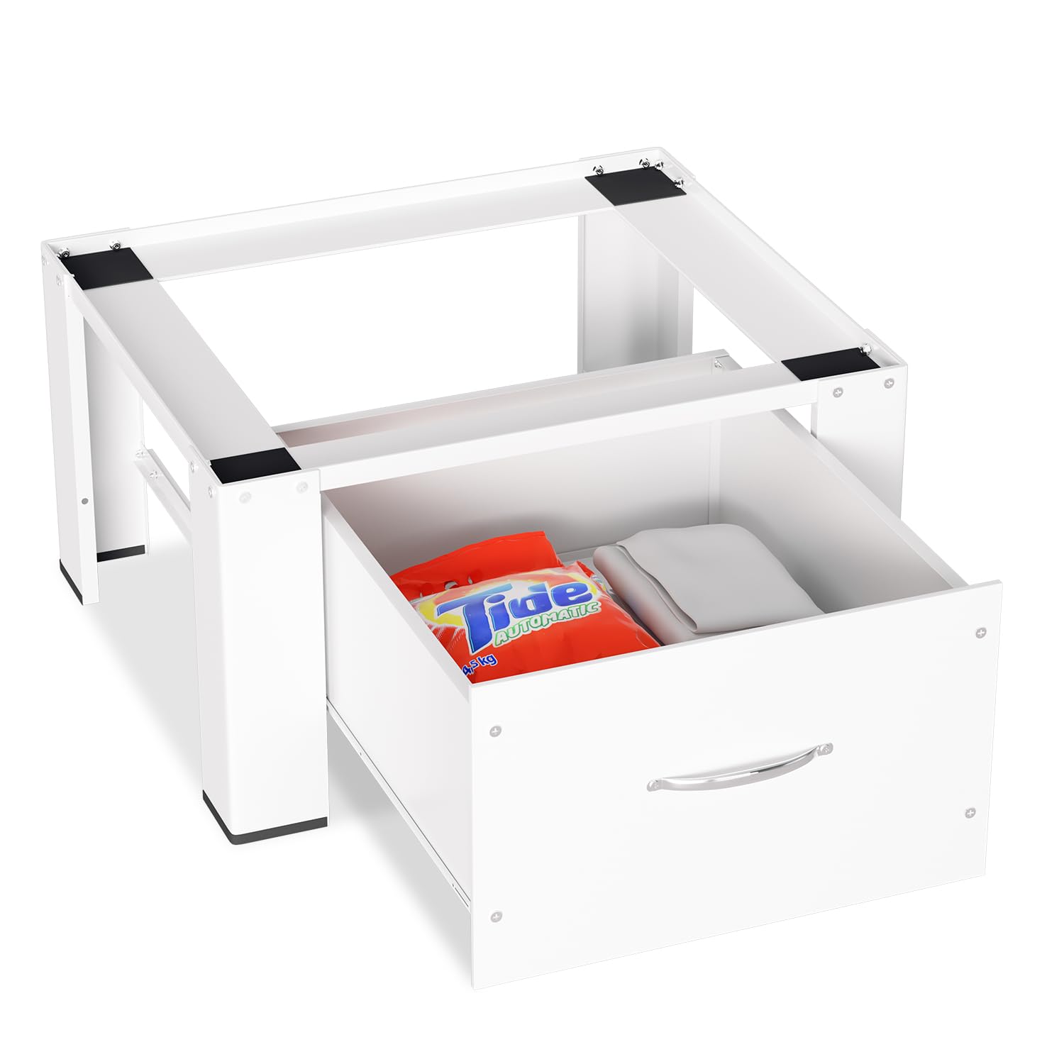 1 base per lavatrice con cassetto da 62,5 x 54,5 x 32,5 cm, per lavatrice fino a 150 kg, piedistallo rialzato, base per lavatrice, colore bianco