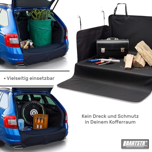 BARTSTR Kofferraumschutz Hund 200x110 cm, Universal für Kombi Kofferraum, Schutzmatte Wasserabweisend & Stoßstangenschutz, Plus Schultertasche