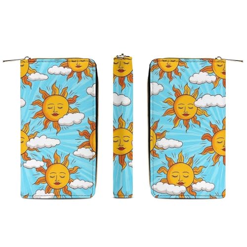 Girl's Long PU Wallet, Travel Purse Fashion Design, Huge Storage Capacity Purse, Cute Decor Zipper Wallet Hippie Boho Style Sun Art3