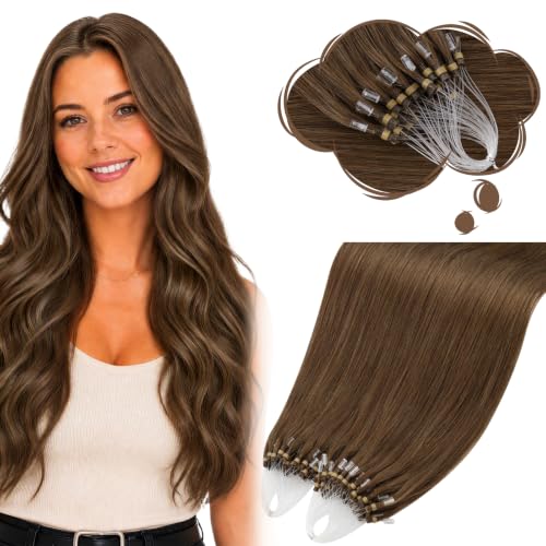 Moresoo Micro Bead Hair Extensions Real Human Hair, Light Brown, 16 Inch