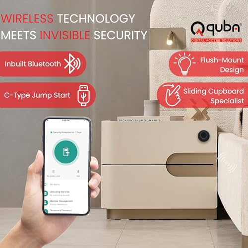 Image of Quba QS-004-FSLB Smart Furniture Lock (Jet Black)-Fingerprint & Samrt APPL Unlock-Biometric-Lock for Sliding Cabinet, Wardrobes-Office Sliding Panels & Cabinets, Home Almirah-2 Year Warranty