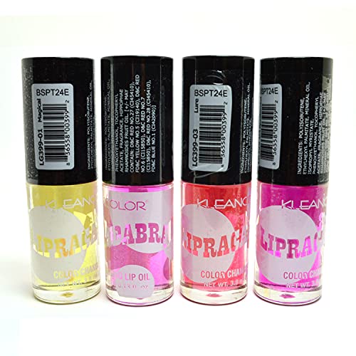 Kleancolor 4 Set of Lipracadabra Color Changing Lip Oil Gloss Lipgloss LG399 + Free Zipper Bag