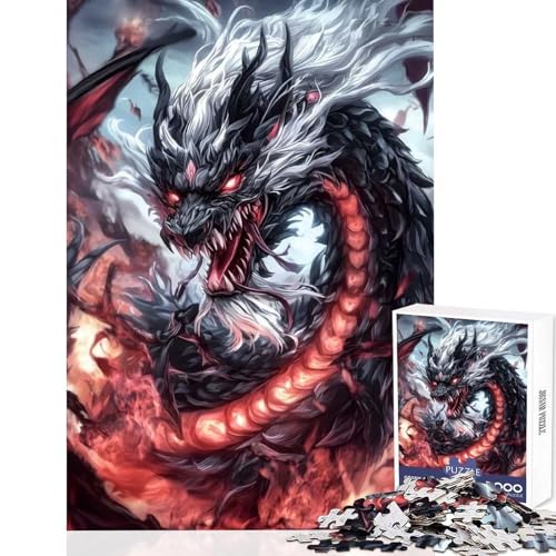 Rompecabezas de 1000 Piezas para Adolescentes dragón Negro con Ojos Rojos Juguetes de Bricolaje Regalos de cumpleaños Juego de ingenio Adecuado para decoración de Escritorio tamaño 38x26cm