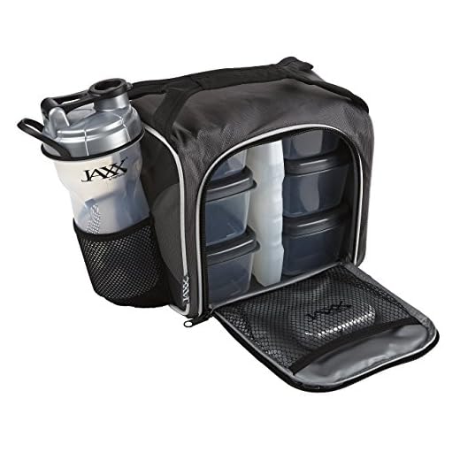 Fit and Fresh Original Jaxx FitPak Insulated Cooler Lunch Box, Meal Prep Bag with Portion Control Containers, Ice Pack, 28 oz Shaker, Standard, Silver