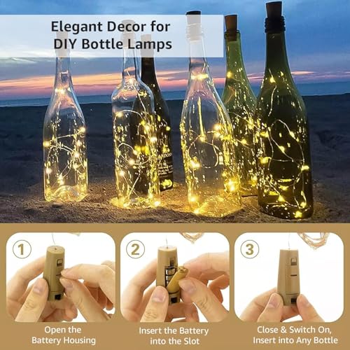 Image of GIGALUMI 10 PCS 20 LED Bottle Cork Lights 6m | Battery Operated Mini Copper Wire Fairy Lights for Decoration | Bottle Lights for Home, Wedding, Diwali, Party (Warm White)