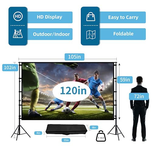 TOWOND Projector Screen and Stand, 120 inch Outdoor Projection Screen, Portable 16:9 4K HD Rear Front Movie Screen with Carry Bag Wrinkle-Free Design for Home Theater Backyard Cinema by TOWOND - Image 4