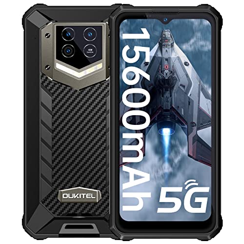OUKITEL WP15 5G Rugged Cell Phones Unlocked, Smartphone Temperature Sensor 128GB ROM+8GB RAM 15600mAh Battery 48MP Triple Cameras 6.52-inch Screen NFC+Google Pay Global Version